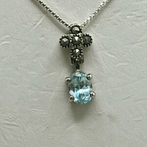 Elegant Sterling Silver and Aqua Blue Pendant Necklace